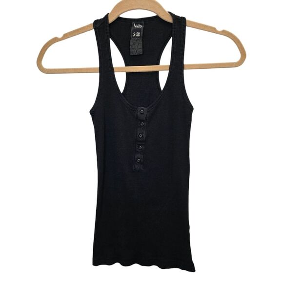 VTG Bsk Bershka Women's S Black Ribbed Buttoned Henley Tank Top - Picture 1 of 10